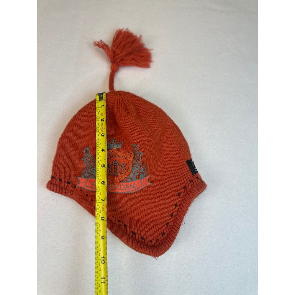 Robin Ruth Amsterdam Orange Knit Trapper Hat with Tassel & Ear Flaps Winter Ski - Picture 5 of 6